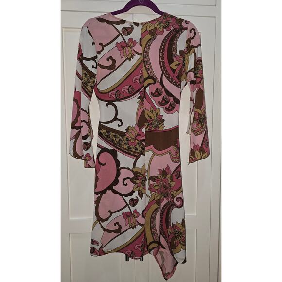 M.K.M Designs Pink & Brown Groovy Faux Wrap Dress (M) - Picture 9 of 11